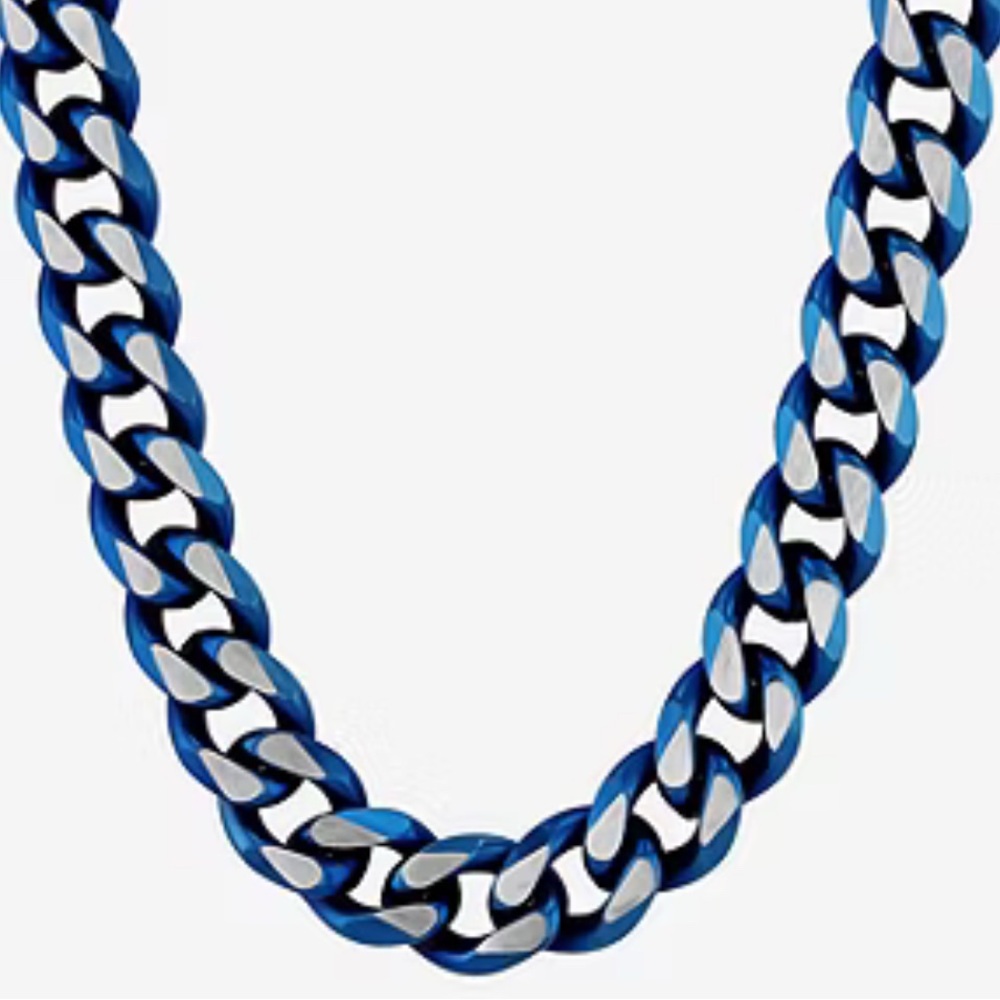 Stainless Steel Silver & Blue Chain Necklace